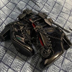 Demonia Black Heeled Boots with Chains